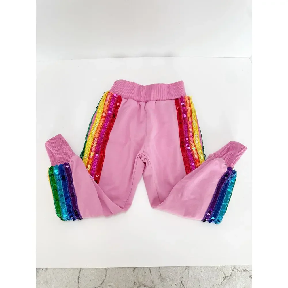 Lola + The Boys Pink Sequin Rainbow Tracksuit Set Size 2